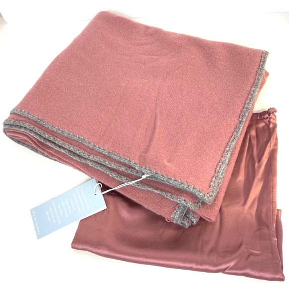 JOHNNY WAS Calme NEW 100% Cashmere Whipstitch Throw Blanket W Dust Bag Rose Pink - Picture 1 of 8